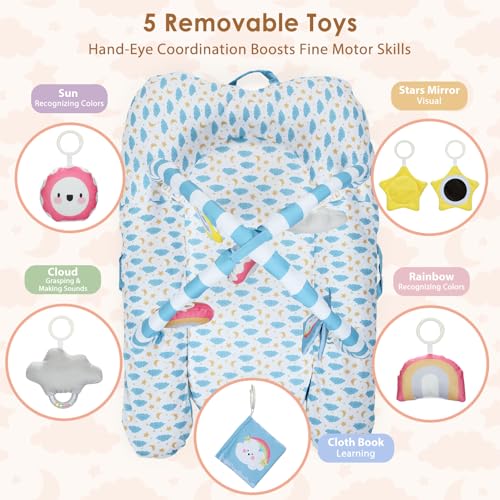 7-in-1 Baby Play Mat & Activity Gym, 0-12 Months Multi-Use Play Center with 5 Hanging Sensory Toys, Early Skill Building, Stars — view 3