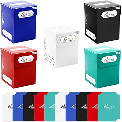Quiver Time 100+ Standard Deck Blocks with 2 Dividers/Card Deck Box - Set of 5 MTG Deck Box - Compatible with Magic Commander, Yugioh & other TCG cards - (White, Black, Blue, Red & Green) Cover