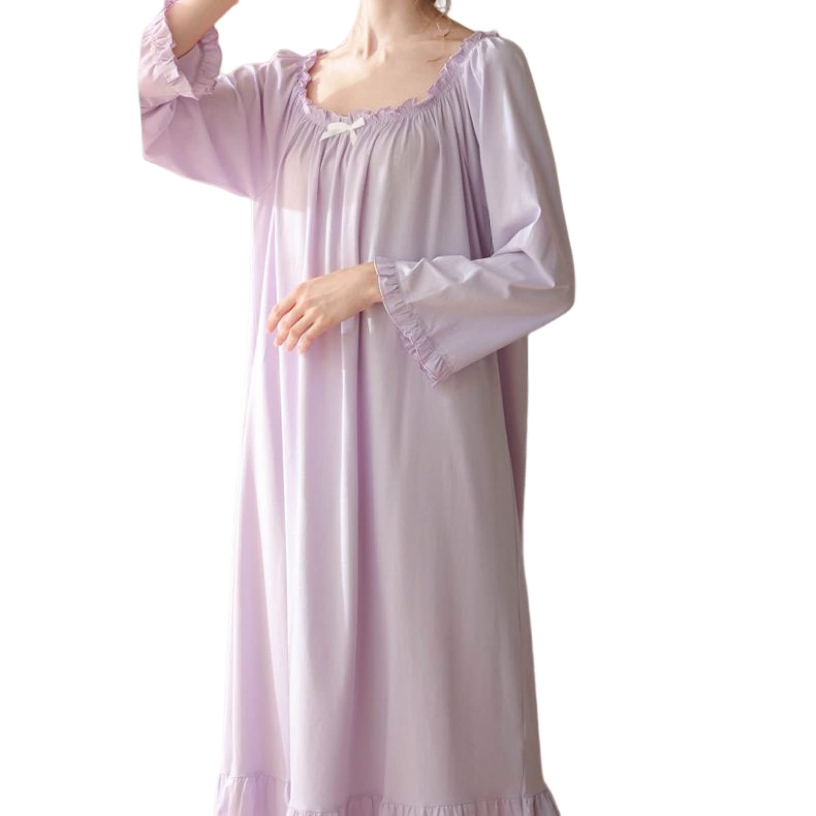 YAROVA Damen Nachthemden - Vintage Baumwolle Lose Nachtkleid Frauen Frühling Herbst Rüschen Langarm Nachtwäsche Elegante Nachtwäsche Nachthemd Bequeme Homewear