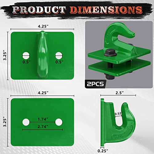 Ambull 2 Pack 3/8" Tractor Bucket Grab Hook Grade 70 Forged Steel Bolt On Grab Hook Tow Hook Mount With Backer Plate,Work Well For Tractor Bucket, Rv, Utv,Truck, Max 15,000 Lbs, Dark Green #TOP1