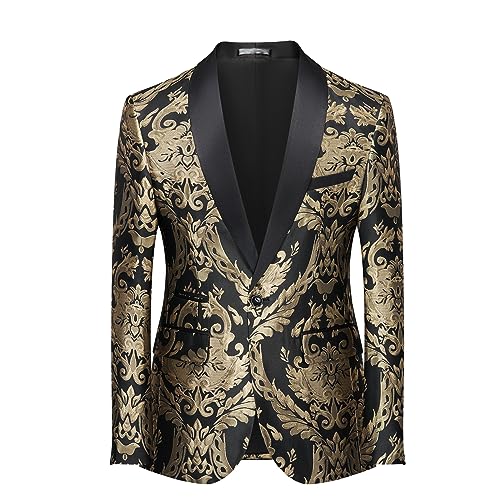 Men’s Suit Jacket Jacquard Slim Fit Shawl Lapel Tuxedo Wedding Party Prom Suit Coat