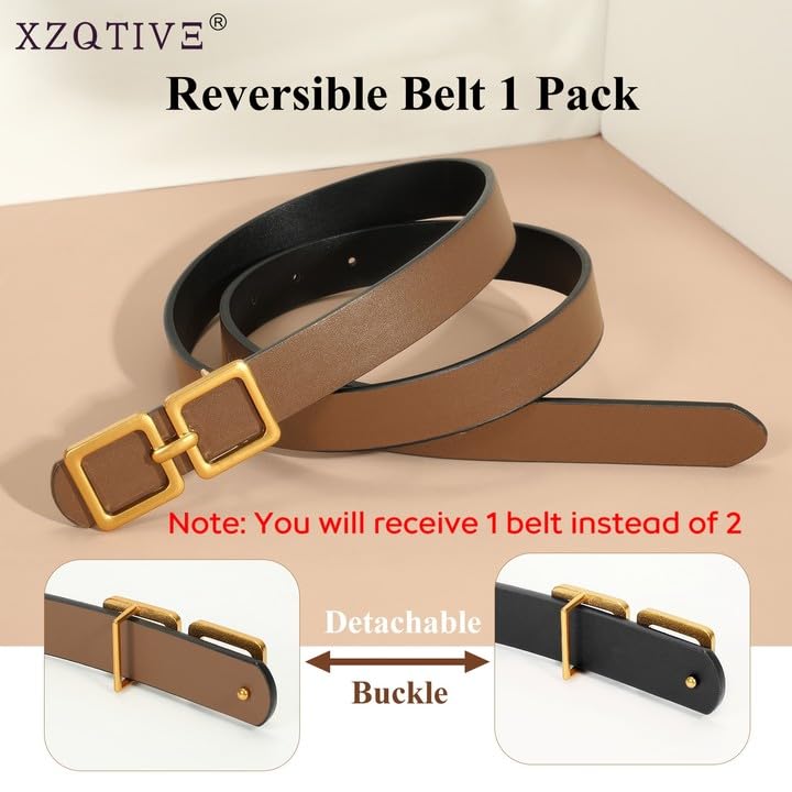 XZQTIVE 2 in 1 Reversible Leather Belts for Women Dress Pants Jeans with Fashion Gold Buckle, 0.9'' Wide4