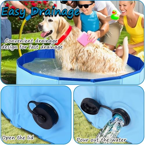 Abiemuce 60x20CM Faltbarer Hundepool mit Ablassventil PVC, Hundepool rutschfest für Kleine & Mittlere Hunde Katze, auch für Kinder Geeignet, Tragbar und Leicht zu Verstauen