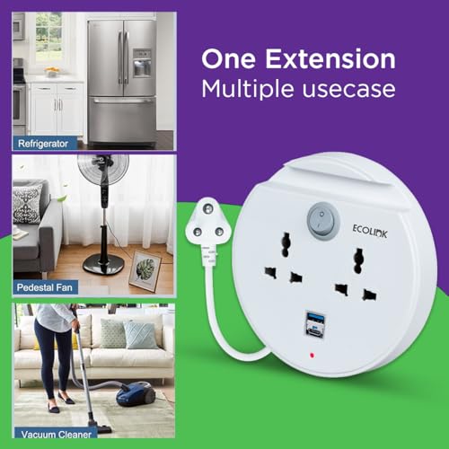 Image of EcoLink PowerPlus Power Bun 6A Extension | Dual USB-A & USB-C Fast Charging Ports | Compact & Portable Power Strip | Home, Office & Travel | Overload & Short Circuit Protection | Pack of 1