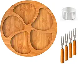 Kit Petisqueira/Tábua Bambu, Petisqueira com Ramequim e Garfinhos, Ideal para servir aperitivos, Opção Redonda ou Quadrada (Redonda)