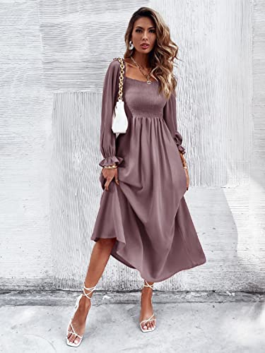 Floerns Women's Floral Print Square Neck Puff Short Sleeve Bodycon Midi Dress Mauve Purple Xl #TOP4