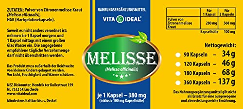 VITAIDEAL ® Melisse (Melissa officinalis) 180 capsules van elk 380 mg, van puur natuurlijke kruiden, zonder additieven… - Image 5