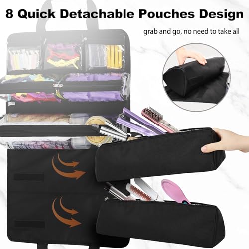 Hair Tools Travel Bag, Roll Up Tool Bag Organizer for Hair Stuff, Hairstylist Traveling Bag with 8 Detachable Zipper Pouch, Professional Cosmetology Bag for Hairdresser Barber, Heat Resistant Lining4
