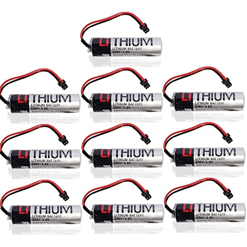 (Pack of 10) ER6V/3.6V ER6VC119A ER6VC119B 2400mAh PLC Battery Compatible with Toshiba er6v 3.6v Lithium PLC Battery for Mitsubishi M70 PLC with Black Plug