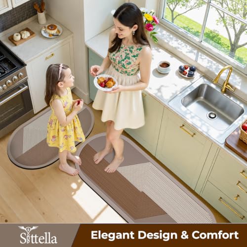 Image of SITTELLA Rubber Kitchen Mats Set of 2, Anti-Skid Kitchen Mats, Water Absorbent Rug, Carpets, Floor Mat for Home and Kitchen (120x40cm & 40x60cm) Beige, Rectangular