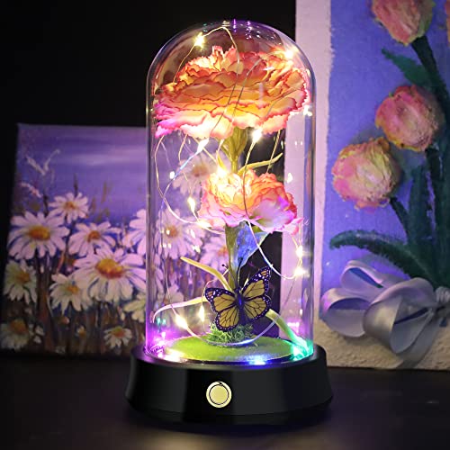 Quelien Pink Carnation In A Glass Dome Led Lights, Artificial Flower Carnation Light Up, Monther's Day Gift, Gift For Her, Wife, Mom, Birthday Gift #TOP1