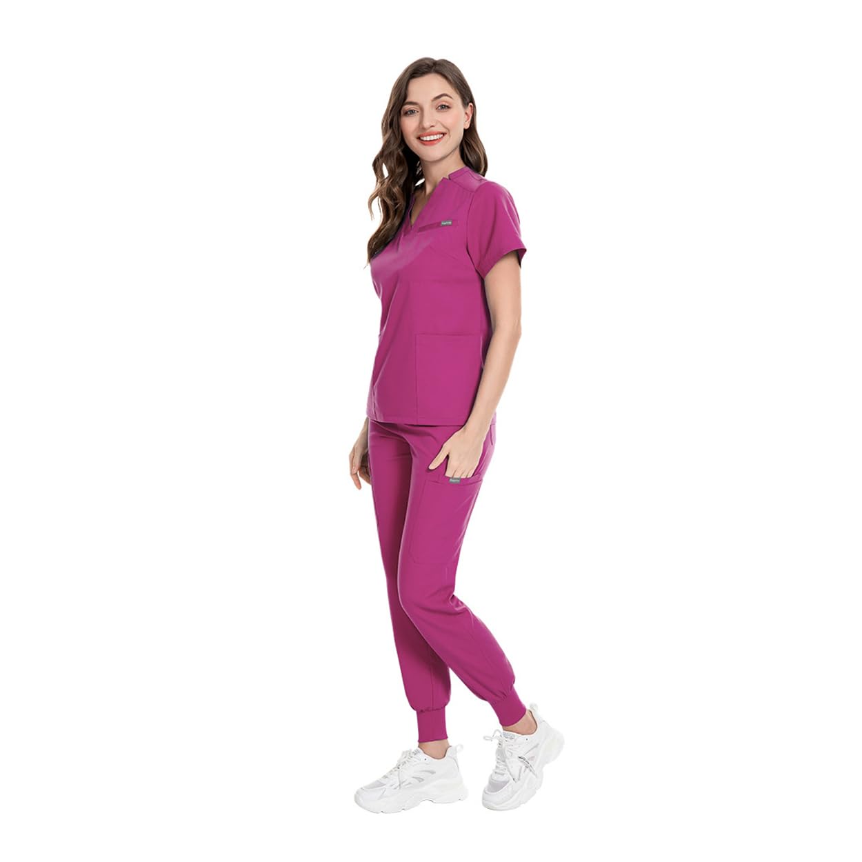 Uniformi mediche Scrubs Top manica corta con scollo a V e 3 tasche Pantaloni Yoga Jogger affusolati Elastico in vita DK09