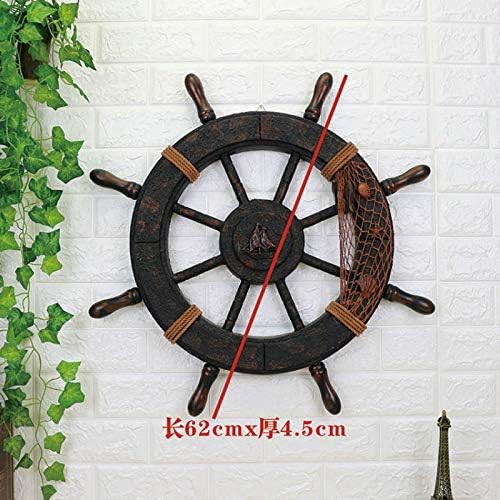 ZAMTAC Mediterranean Ship Wooden Rudder Helm Wall Decorations Shipping Steering Wheel Creative Bar Wooden Decorations Photographic fig - (Color: Middle 45cm)