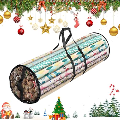 Almacenamiento De Papel De Regalo Navideño - Bolsa De Almacenaje Para Papel De Regalo | Organizador Transparente Con Asa Para Exposición En Fiestas Navideñas Hogar Reuniones Familiares