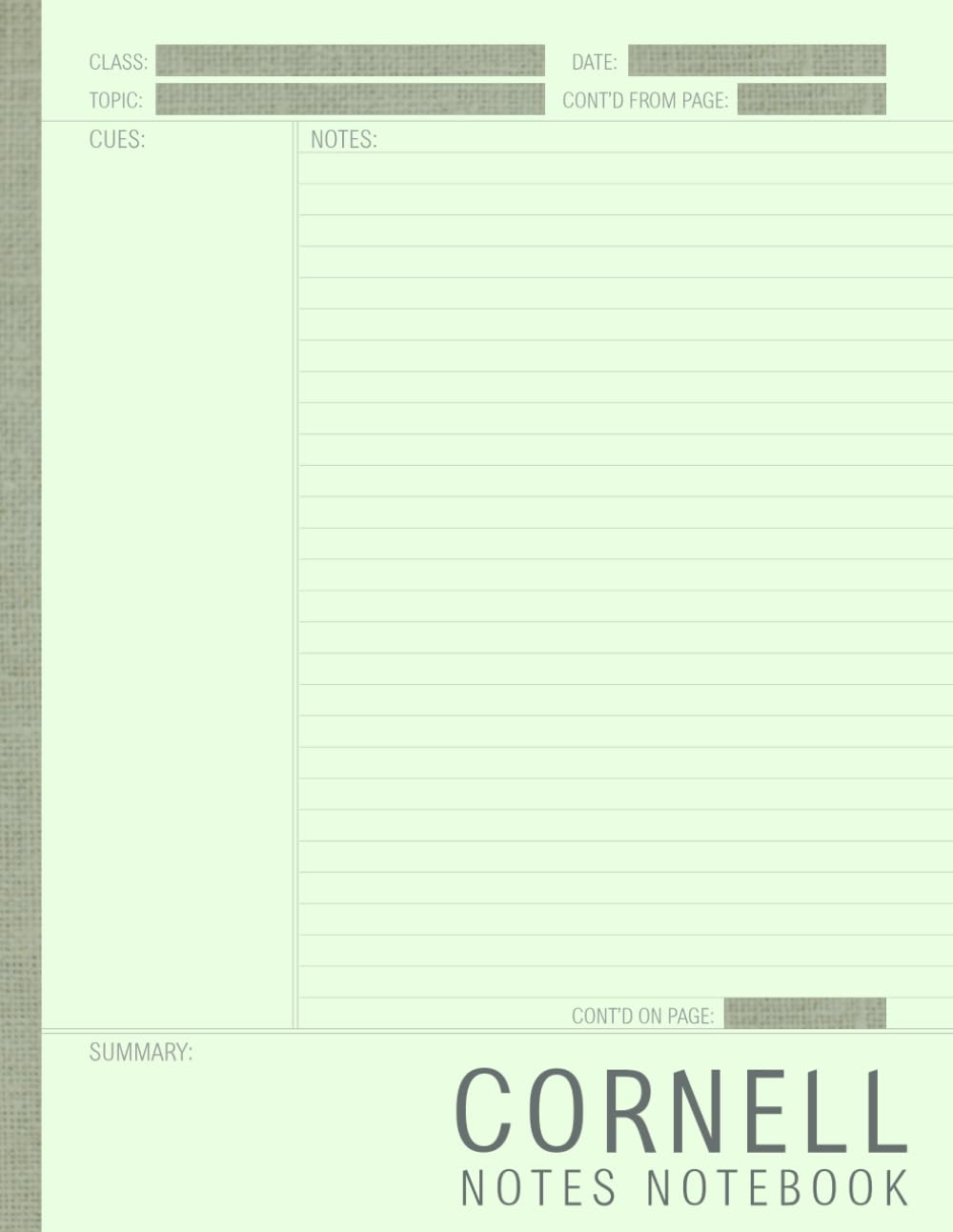 Cornell Notes Notebook: Cornell Note Taking Method | Classroom Notes | Organizational Tools for Students and Educators | College Ruled | 8.5 x 11" | Light Green