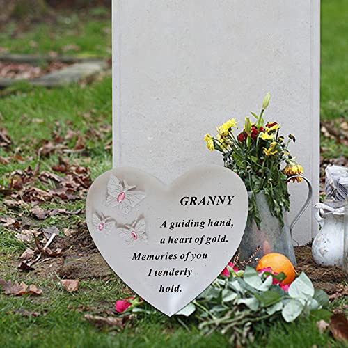 Personalised Grave Ornament/Memorial Plaque with Heart With 3 butterflies & Blue Gems | Graveside Decoration Gift in the Loving Memory of your Loving Deceased Ones (Granny) - Image 4