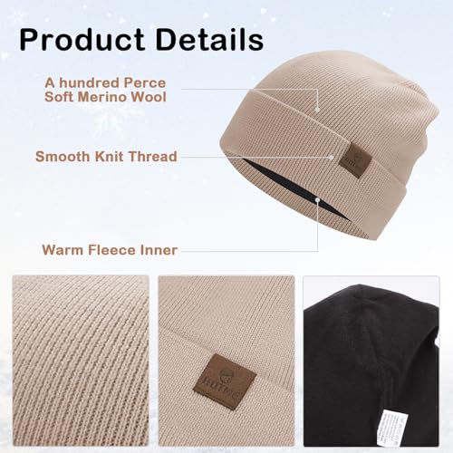 Image of ACTLATI Kids Merino Wool Beanie Hat Winter Boys Girls Knit Beanies Caps Unisex Fleeced Cuffed Skull Caps 7-14 Years