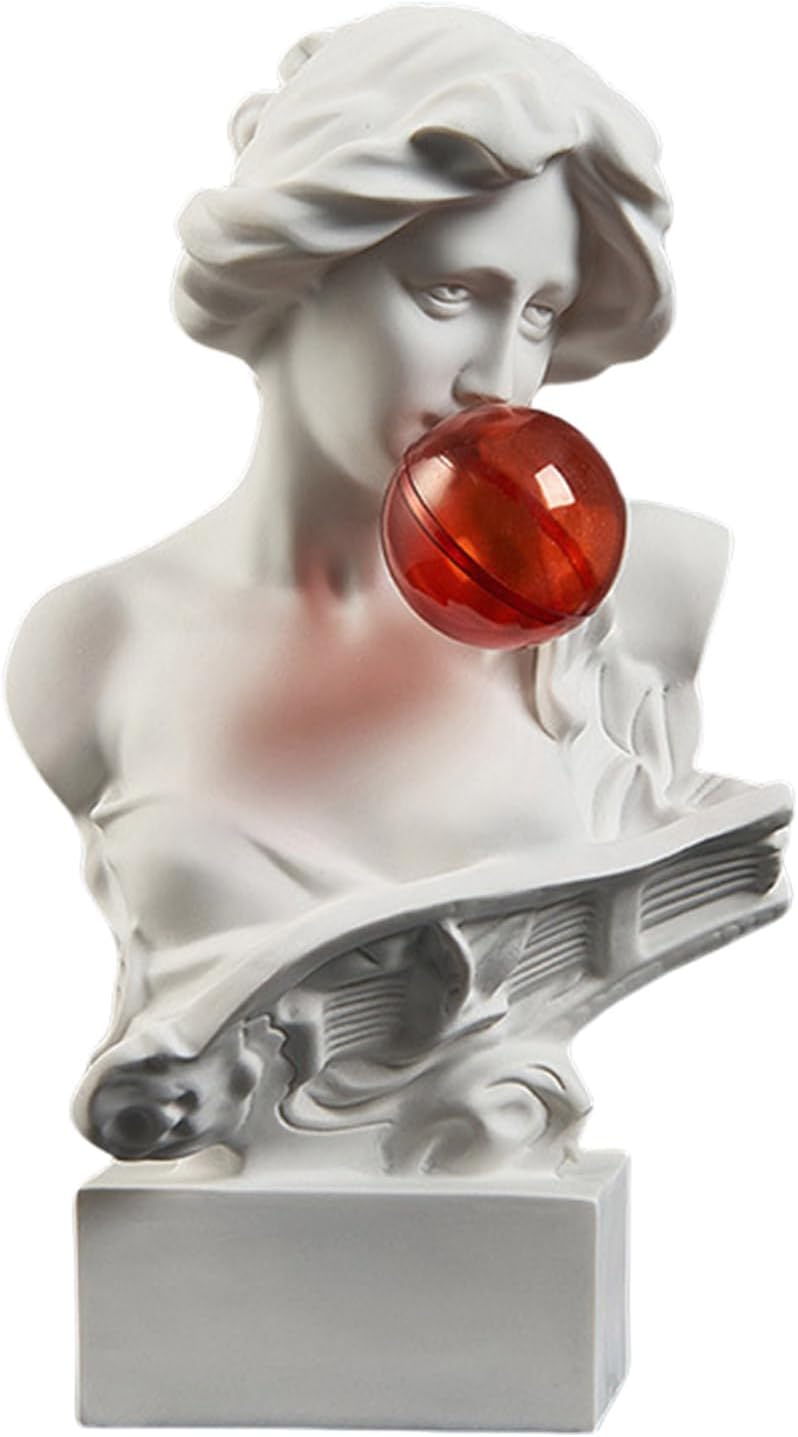 Funny Bubble Blowing Greek Statue Faux Plaster Resins Greek Bust Head Sculpture Figurine for Home and Office Decoration