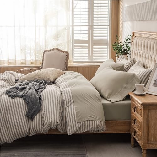 PURE ERA Jersey Knit 4pc Bed Sheet Set 100% T-Shirt Heather Cotton Super Soft Comfy Breathable Fits Mattress Up to 20" Extra Deep Pocket (Dark Beige,Queen)