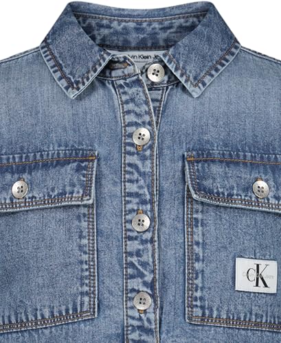 Image of Calvin Klein Girls' Short Sleeve Lightweight Chambray Denim Shirt Dress