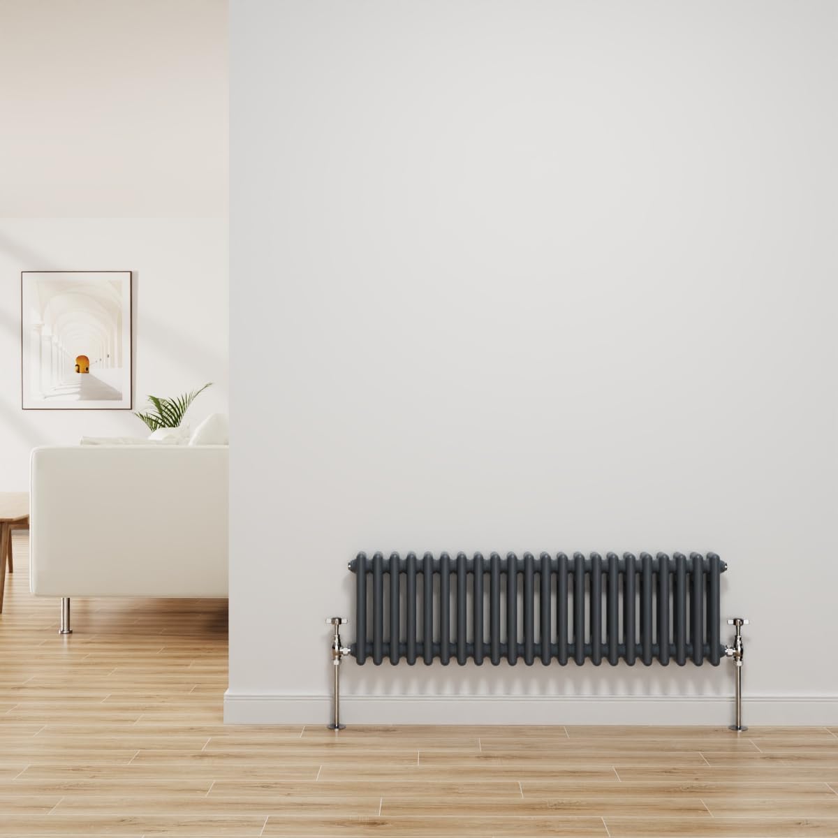 NRG Traditional Radiator Anthracite Cast Iron 2 Column Horizontal Central Heating Bathroom Radiators 300x1010mm