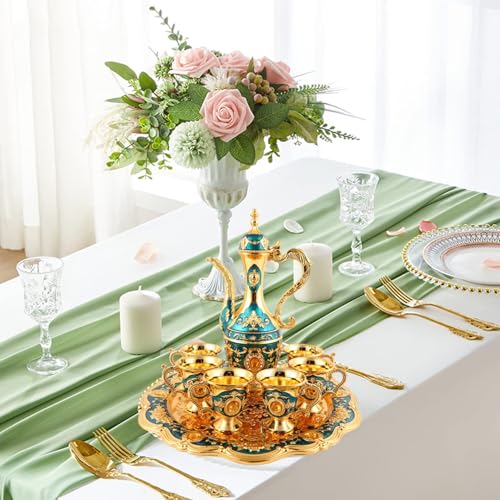 Service à thé turc vintage doré avec plateau et 6 tasses en métal - 5