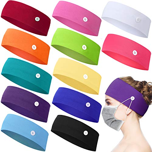 12 Pieces Button Headband Holder Non Slip Nurse Headbands Multicolored Ear Protection Holder for Men Women Ear Protection (Bright Solid Colors,XL)