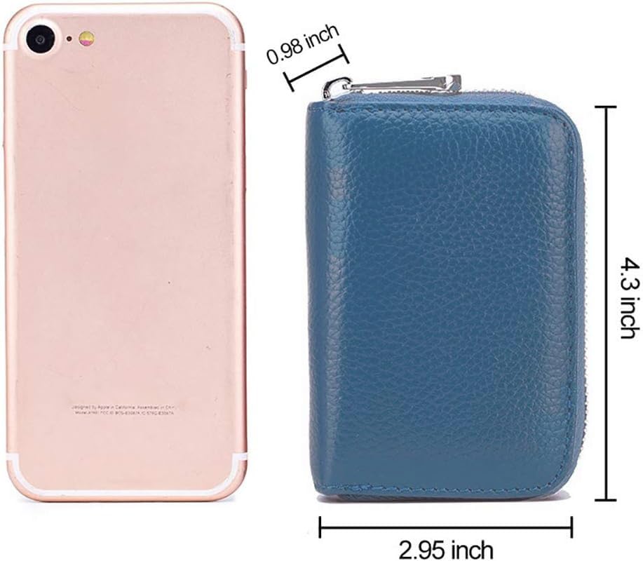 Image of VOGARD RFID Blocking Leather Card Holder Wallet for Men & Women | 12 Card Slots, 2 Cash Pockets | Zip Around Compact Wallet | Genuine Leather Credit Card Wallet (Blue)