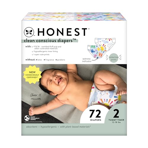 Image of The Honest Company Clean Conscious Diapers | Plant-Based, Sustainable | Limited Edition Prints | Club Box, Size 2 (12-18 lbs), 72 Count