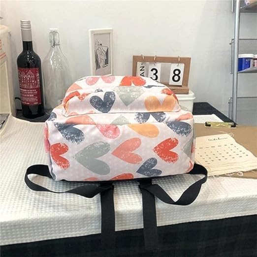Image of Girls Backpack with Colourful Heart Print for School, College & Travel, Lightweight Casual Daypack for Teens, Stylish & Spacious Daily Use Bag
