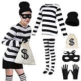 Crazycos Burglar Costume Set, 6Pcs Robber Costume Women Halloween Costume Set Robbers Fancy Dress for Carnival