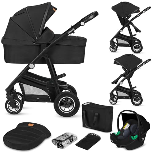 LIONELO BIANKA Cochecito de Bebé 3 en 1 (22 kg) Portabebés (9 kg) Silla de Coche (13 kg), Plegable, Sistema de Viaje Respaldo Ajustable Ruedas 360o Amortiguación, Capota XXL, Carrito de Bebe (Black) LIONELO BIANKA Cochecito de Bebé 3 en 1 (22 kg) Portabebés (9 kg) Silla de Coche (13 kg), Plegable, Sistema de Viaje Respaldo Ajustable Ruedas 360o Amortiguación, Capota XXL, Carrito de Bebe (Black)