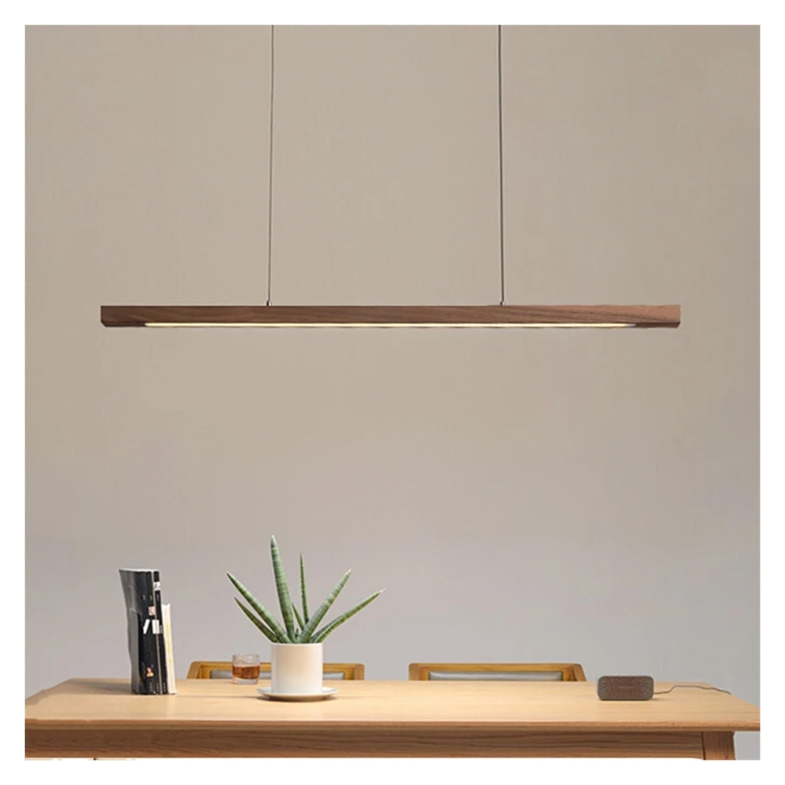 Suspension LED style japonais rétro en noyer de 80 cm pour salon