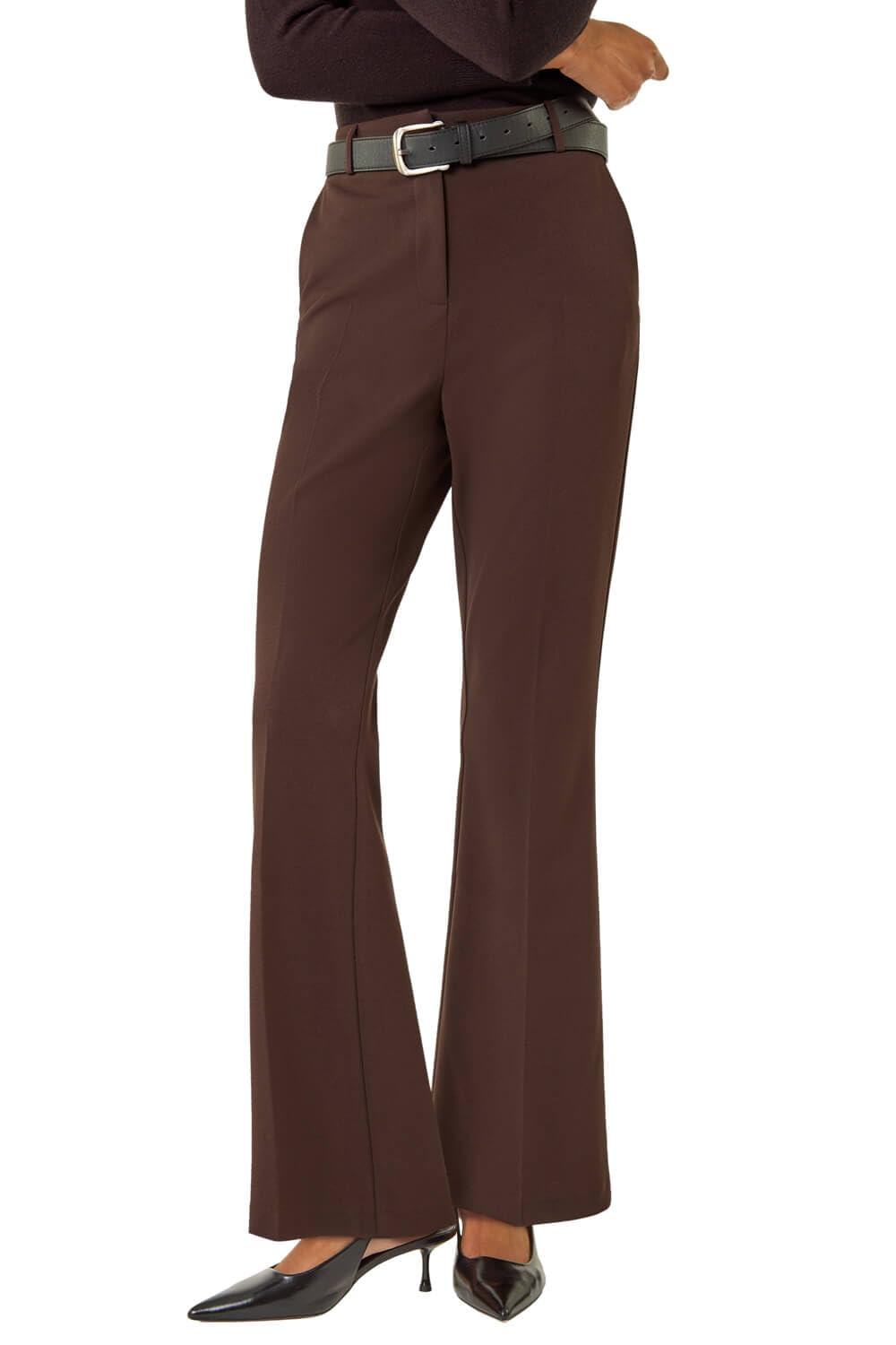 Roman Women's Dark Brown Bootcut Leg Stretch Trousers In | Size: 12