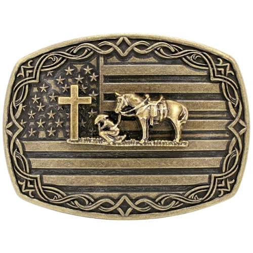 Image of HUABOLA CALYN Long Horn Bull Belt Buckles for Men Women American Flag Texas Star Belt Buckles