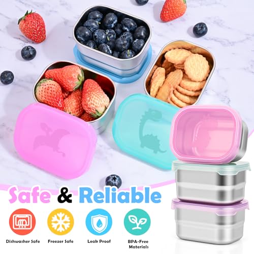 Image of Tanjiae 6-Pack 8oz Small (1 CUP) Stainless Steel Snack Containers - 230mL Leakproof Food Containers with LFGB Certified Lids, Stackable Metal Snack Box for Home, Work, Travel