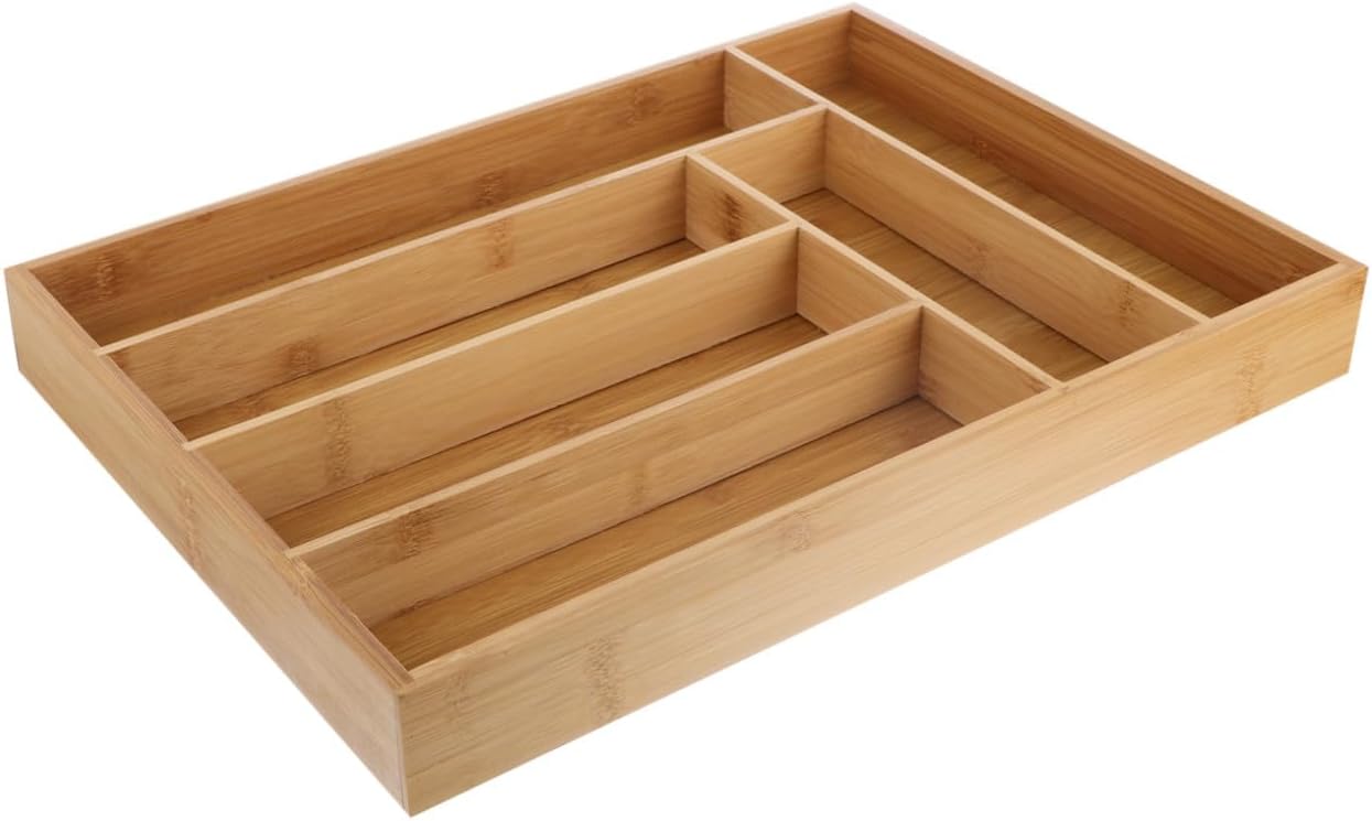 Cutlery Tray 6-compartment Drawer Organizer Tableware Storage Box Kitchen Utensil Holder Natural for Kitchen and Dining Organization