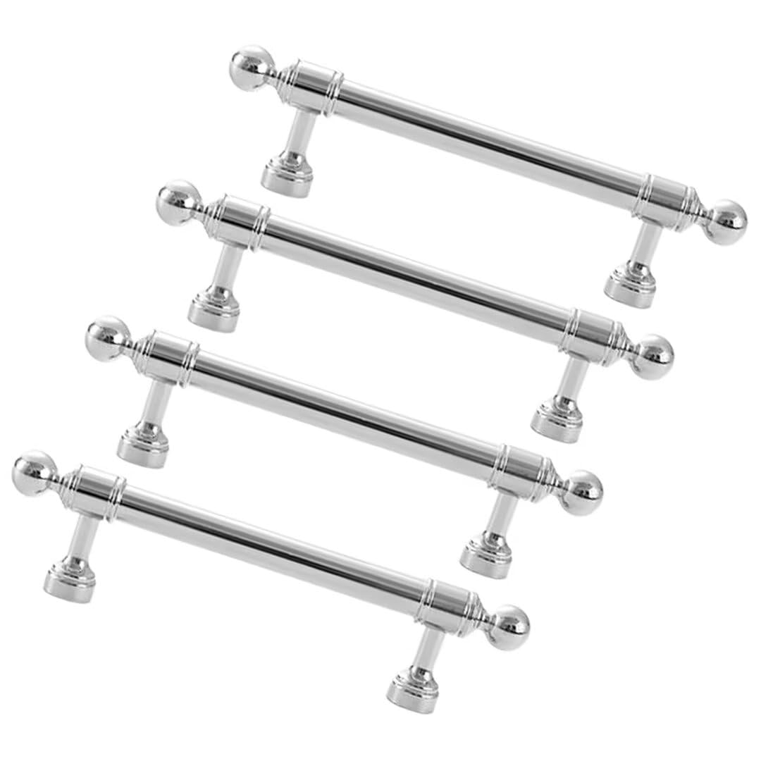 Set of 4, Modern Aluminum Alloy Cabinet Handles, Kitchen Door Handles and Pulls, Cupboard Handles Bathroom Cabinet Knobs Chrome Plated Furniture Drawer Handles Home Decoration