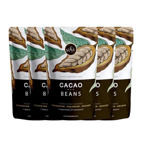 Image of Sihi Chocolaterie Whole Cacao Beans | Raw And Organic | Fermented And Dried | Best For Chocolate Making | Westernghat Origin Produce | High In Antioxidants | Vegan - 150 Gram (Pack Of 5)