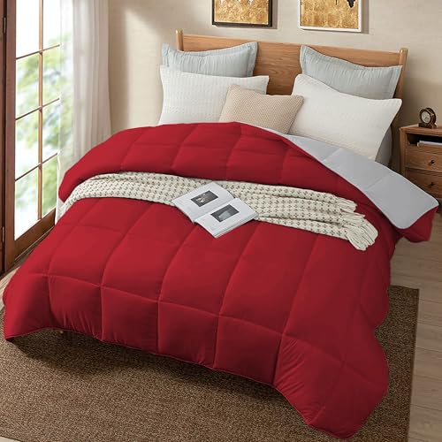 Image of Quilt for All Season 150 GSM Comforter Duvet /Ac Blanket Double Bed Soft Microfiber Lightweight (90 inch X100 inch Inches) - Double Bed Comforter - Burgundy /Silver Grey Color