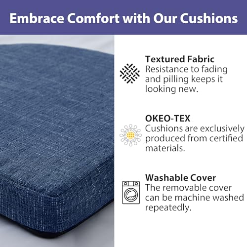 Chair Cushions for Dining Chairs with Ties and Removable Cover, Dining Kitchen Chair Pads with Non-Slip Bottom, High-Resilience Indoor Seat Cushions, 16'' x 16'' x 2'', Set of 4, Navy