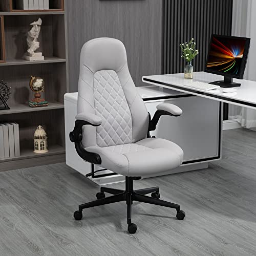 Sedia da Ufficio Ergonomica con Braccioli Ribaltabili, Sedia da Scrivania con Altezza Regolabile e Funzione Reclinante, 67x70x112-122 cm, Grigio - Sedia gaming - Immagine 1