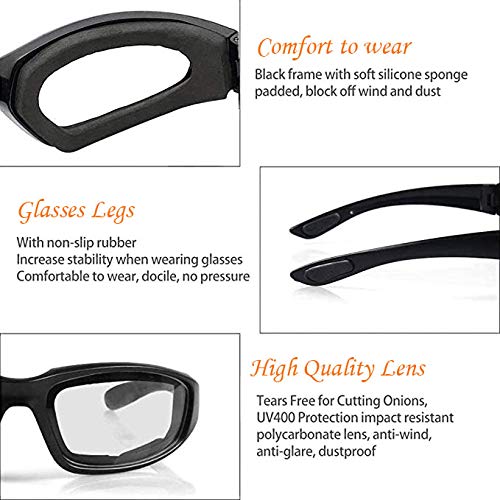 3 Pack Onion Goggles Glasses, Anti-Fog No-Tears Kitchen Onion Glasses with Inside Sponge, Kitchen Gadget for Chopping Onion Tearless BBQ Grilling Dust-proof, Eye Protection Glasses Kitchen Tool