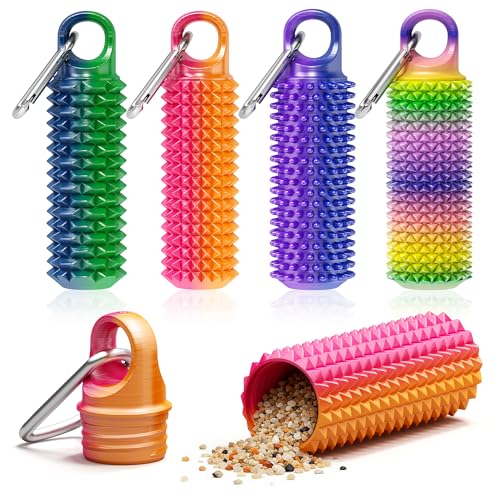 4 Pack Little Ouchies Pain Fidget Toy with Adjustable Weight & Carabiner, 3D Printed Spiky Sensory Keychain for Anxiety Relief and Focus – Portable Stress Relief Tool for Adults, Teens, Skin Picking