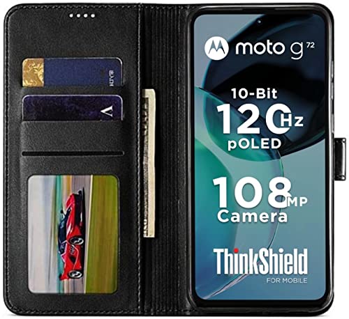 Image of SHINESTAR Motorola Moto G72 Flip Back Cover | PU Leather Flip Cover Wallet Case with TPU Silicone Case Back Cover for Motorola Moto G72 - Classy Black