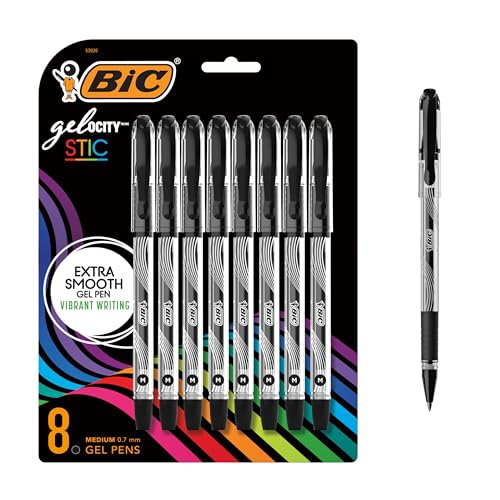 Image of BIC Gel-ocity Gel Stic Black Gel Pens, Medium Point (0.7mm), 8-Count Pack, Smooth Writing Gel Pens With Comfortable Grip