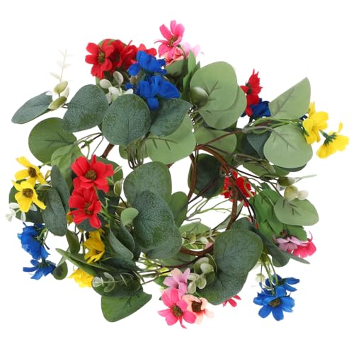 Cabilock 2 Pezzi piccola ghirlanda di margherite rustico arredamento del matrimonio ghirlande per candele cena ghirlande artificiali di eucalipto Centrotavola da tavolo per matrimoni stoffa