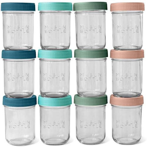 Image of Mason Bottle 8oz Breast Milk Storage Jars (12-Pack) – Reusable Glass Baby Food Containers with Lid for Baby Formula & Breastmilk – Airtight, Stackable, Freezable (Deep Ocean)