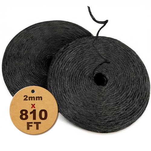 PerkDecor 810FT Natural Jute Twine String Bulk Hemp Rope Cord for Crafts Gardening Gift Wrapping Wedding Dcor Packing Material Burlap Ribbon Christmas Knitting Macrame Decoration (Black 2mm* 810ft)