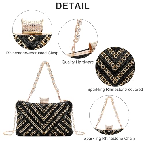 Image of RNIEGA Rhinestone Clutch Purse for Women Sparkly Evening Handbag Bridal Purse Crossbody Shoulder Bag with Detachable Chain
